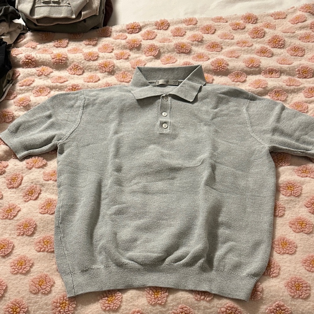 Men's Gray Knitted Polo Sweater